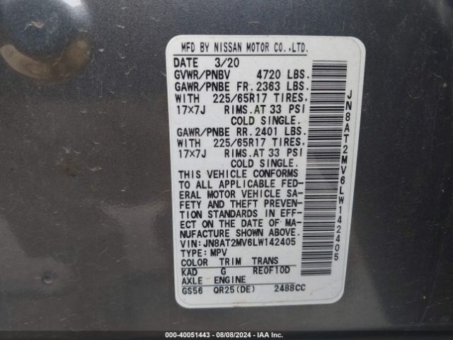 Photo 8 VIN: JN8AT2MV6LW142405 - NISSAN ROGUE 