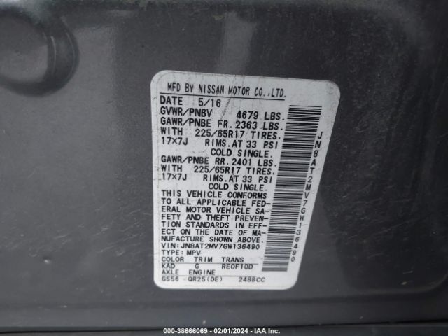 Photo 8 VIN: JN8AT2MV7GW136490 - NISSAN ROGUE 