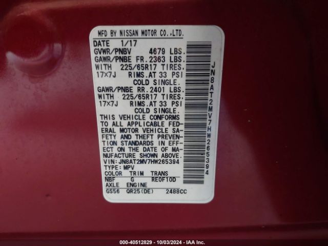 Photo 8 VIN: JN8AT2MV7HW265394 - NISSAN ROGUE 