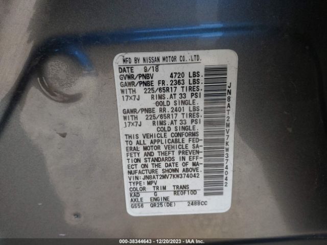 Photo 8 VIN: JN8AT2MV7KW374042 - NISSAN ROGUE 