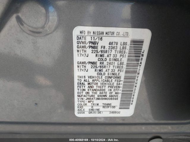 Photo 8 VIN: JN8AT2MV8HW006896 - NISSAN ROGUE 