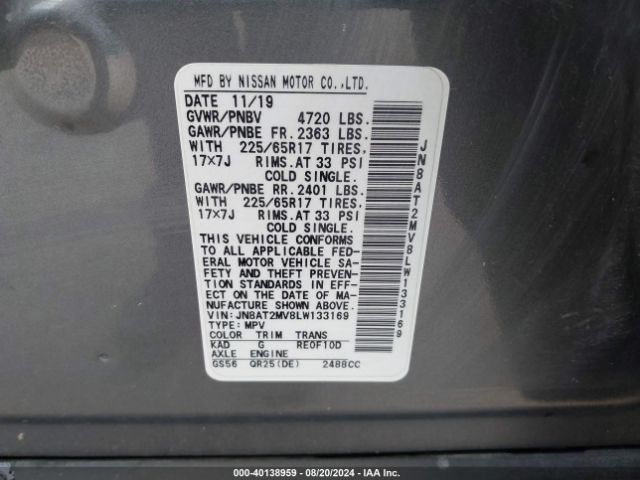 Photo 8 VIN: JN8AT2MV8LW133169 - NISSAN ROGUE 