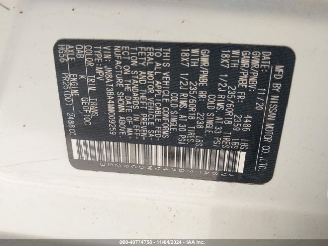 Photo 8 VIN: JN8AT3BA4MW009259 - NISSAN ROGUE 