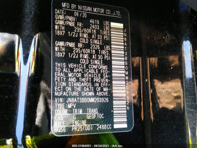 Photo 8 VIN: JN8AT3BB0MW203926 - NISSAN ROGUE 