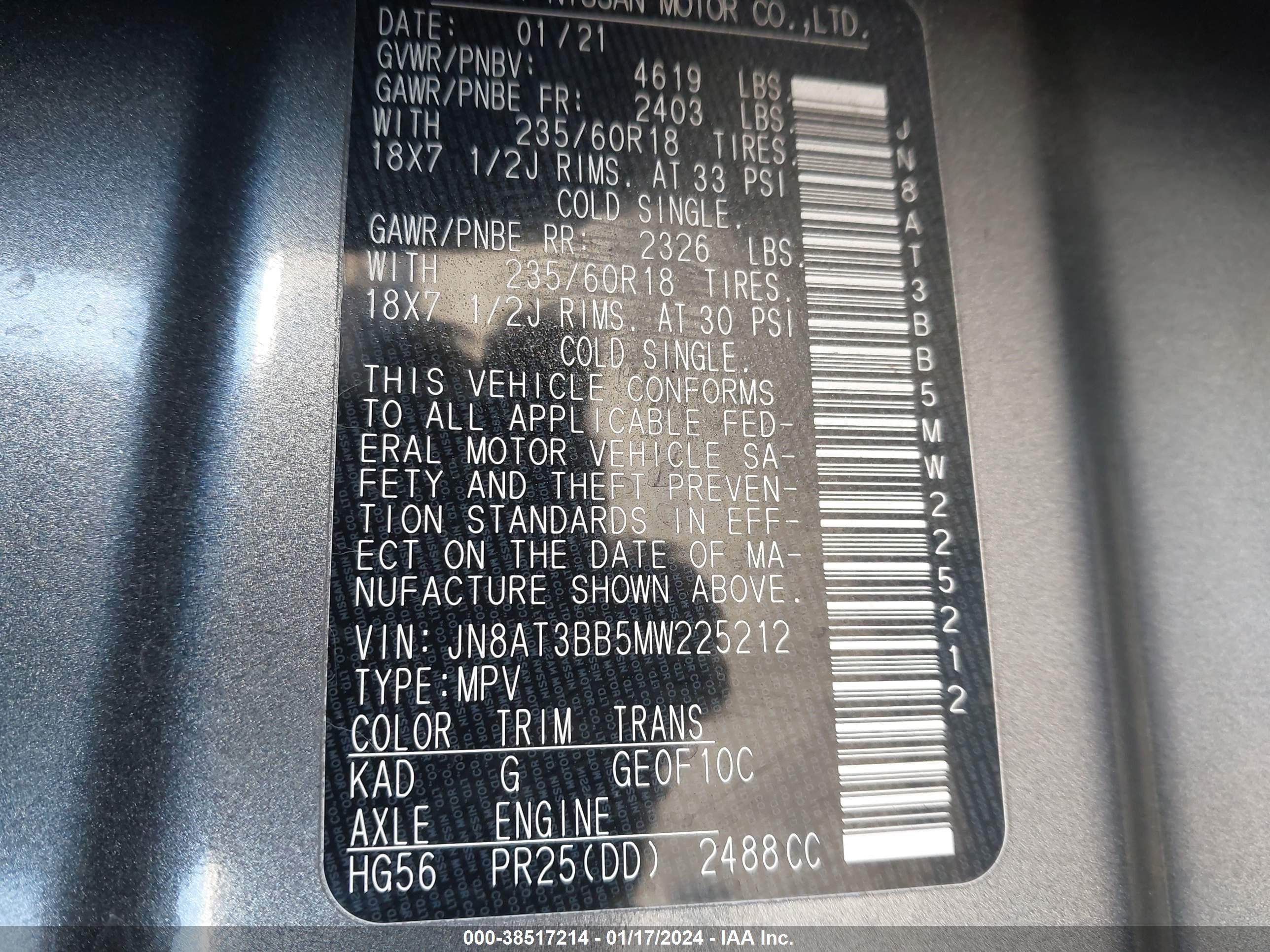 Photo 8 VIN: JN8AT3BB5MW225212 - NISSAN ROGUE 