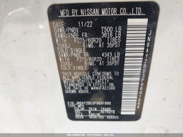 Photo 8 VIN: JN8AY2BD3P9691866 - NISSAN ARMADA 