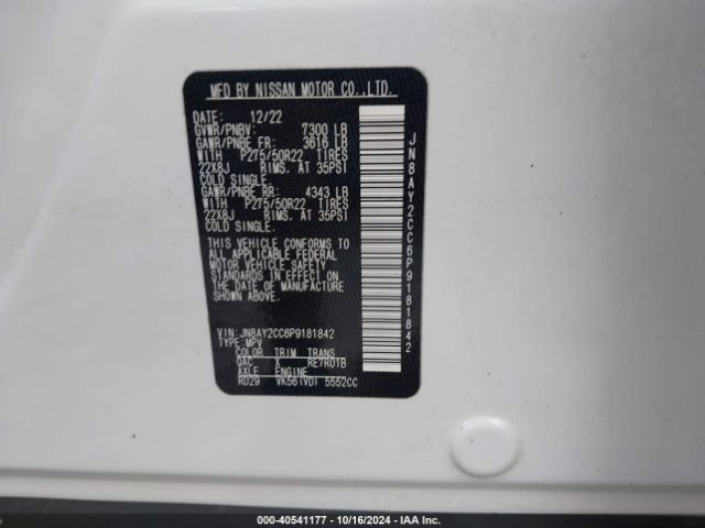 Photo 8 VIN: JN8AY2CC6P9181842 - NISSAN ARMADA 