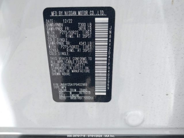 Photo 8 VIN: JN8AY2DA1P9402969 - NISSAN ARMADA 