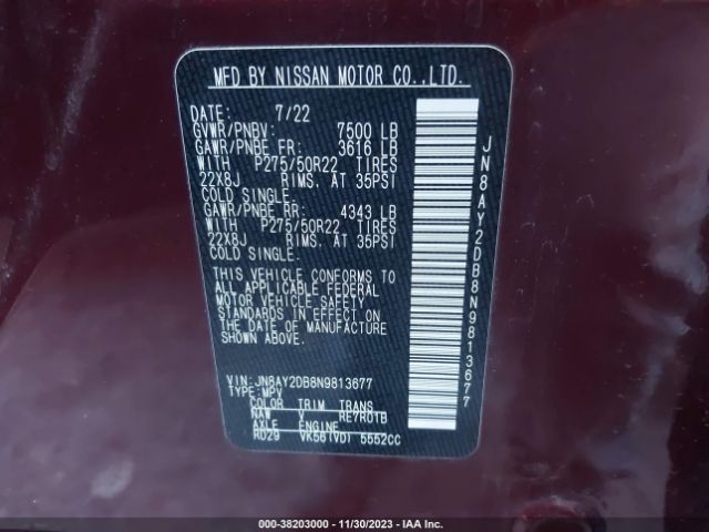 Photo 8 VIN: JN8AY2DB8N9813677 - NISSAN ARMADA 