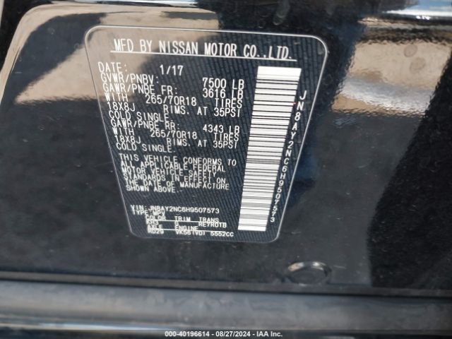 Photo 8 VIN: JN8AY2NC6H9507573 - NISSAN ARMADA 