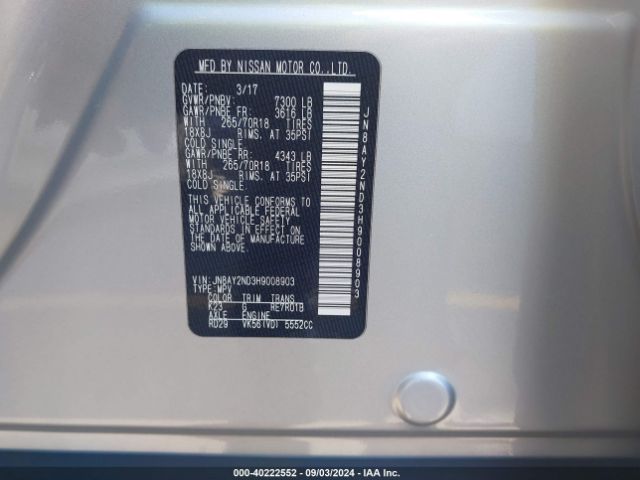 Photo 8 VIN: JN8AY2ND3H9008903 - NISSAN ARMADA 