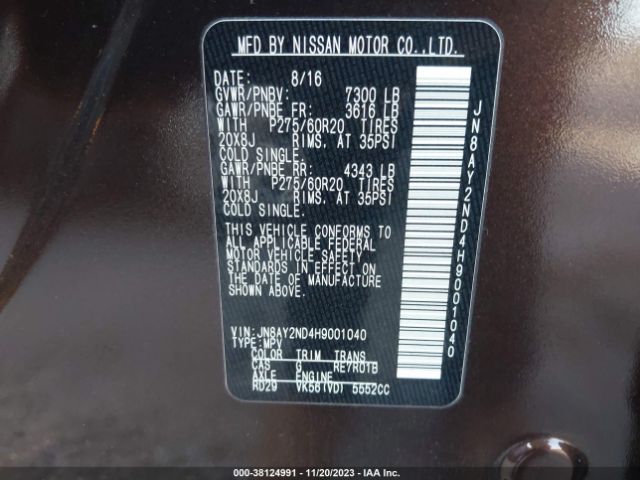 Photo 8 VIN: JN8AY2ND4H9001040 - NISSAN ARMADA 