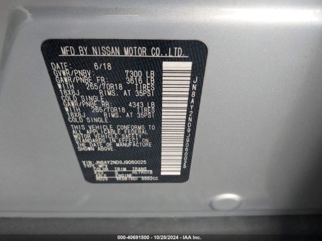 Photo 8 VIN: JN8AY2ND9J9060025 - NISSAN ARMADA 