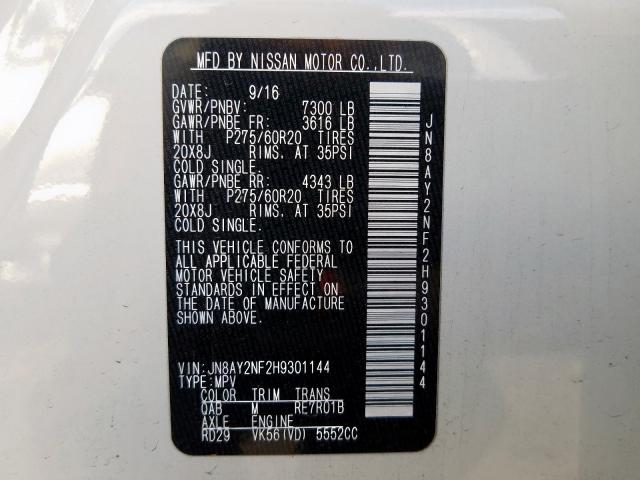 Photo 9 VIN: JN8AY2NF2H9301144 - NISSAN ARMADA PLA 