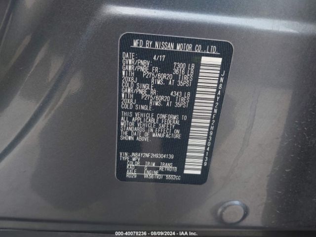 Photo 8 VIN: JN8AY2NF2H9304139 - NISSAN ARMADA 