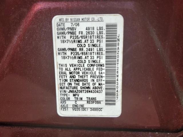 Photo 12 VIN: JN8AZ08T26W430437 - NISSAN MURANO 