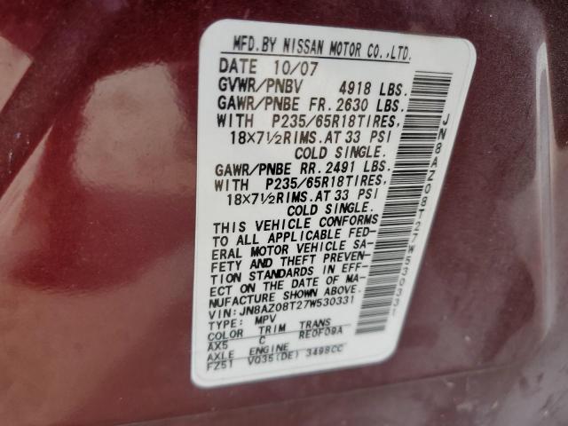 Photo 12 VIN: JN8AZ08T27W530331 - NISSAN MURANO SL 