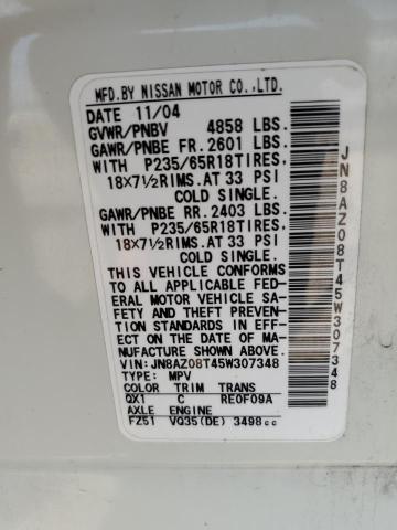 Photo 12 VIN: JN8AZ08T45W307348 - NISSAN MURANO SL 