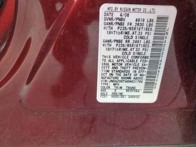 Photo 12 VIN: JN8AZ08T46W421769 - NISSAN MURANO 