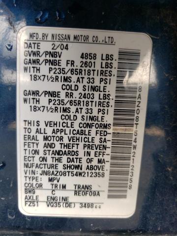 Photo 9 VIN: JN8AZ08T54W212358 - NISSAN MURANO SL 