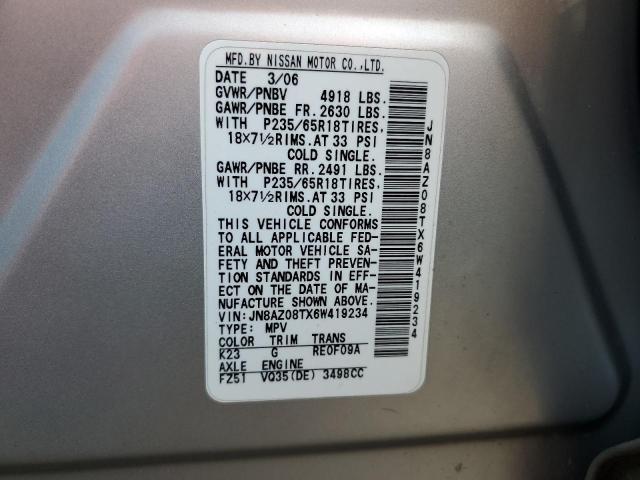 Photo 11 VIN: JN8AZ08TX6W419234 - NISSAN MURANO SL 