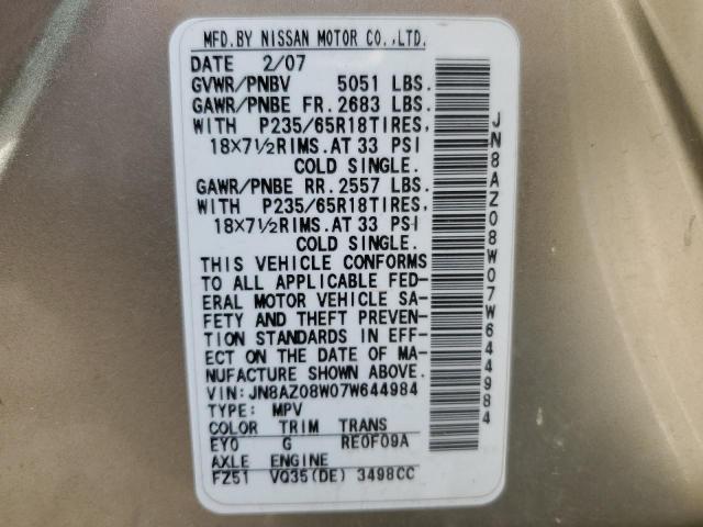 Photo 12 VIN: JN8AZ08W07W644984 - NISSAN MURANO 