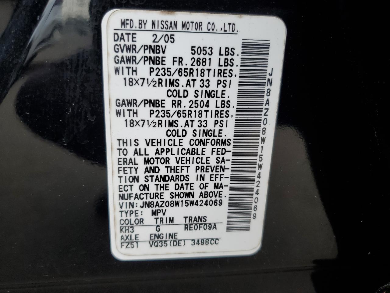 Photo 11 VIN: JN8AZ08W15W424069 - NISSAN MURANO 