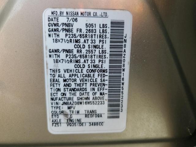 Photo 12 VIN: JN8AZ08W16W552233 - NISSAN MURANO SL 