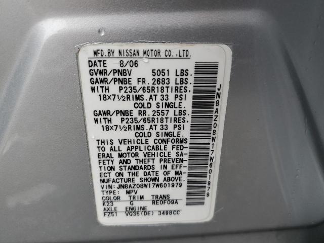 Photo 13 VIN: JN8AZ08W17W601979 - NISSAN MURANO SL 