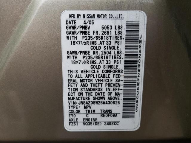 Photo 11 VIN: JN8AZ08W25W430625 - NISSAN MURANO 