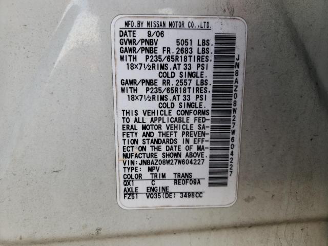 Photo 12 VIN: JN8AZ08W27W604227 - NISSAN MURANO 