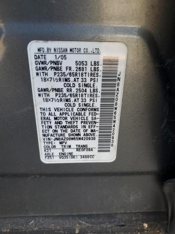 Photo 12 VIN: JN8AZ08W65W420938 - NISSAN MURANO SL 