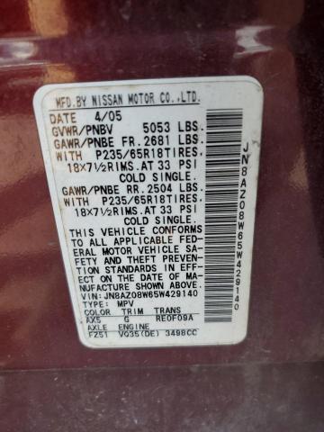 Photo 12 VIN: JN8AZ08W65W429140 - NISSAN MURANO SL 