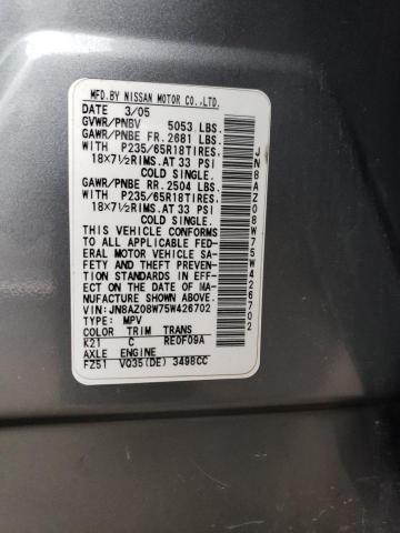 Photo 12 VIN: JN8AZ08W75W426702 - NISSAN MURANO SL 