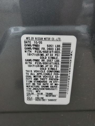 Photo 13 VIN: JN8AZ08W76W505871 - NISSAN MURANO SL 