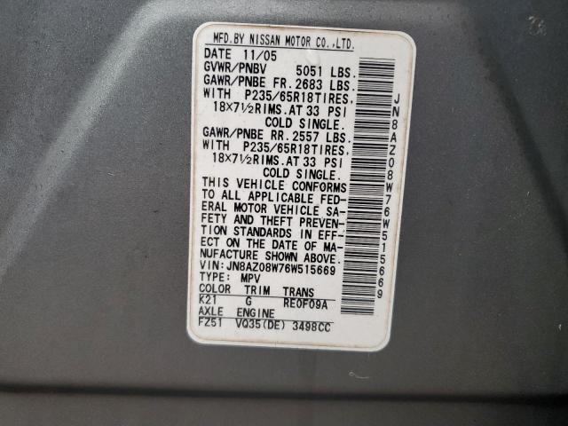 Photo 11 VIN: JN8AZ08W76W515669 - NISSAN MURANO 