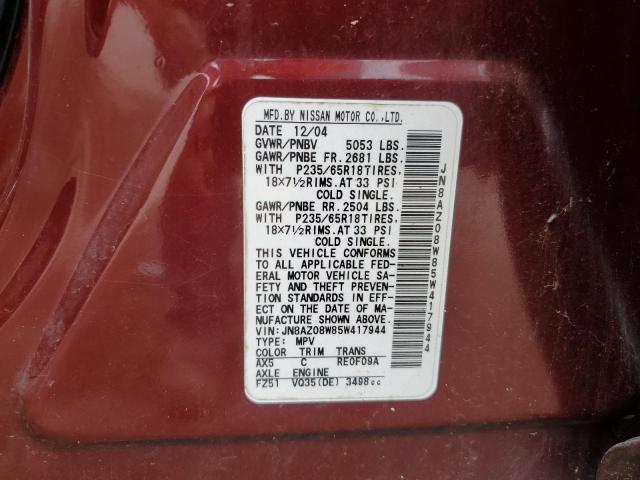 Photo 12 VIN: JN8AZ08W85W417944 - NISSAN MURANO SL 