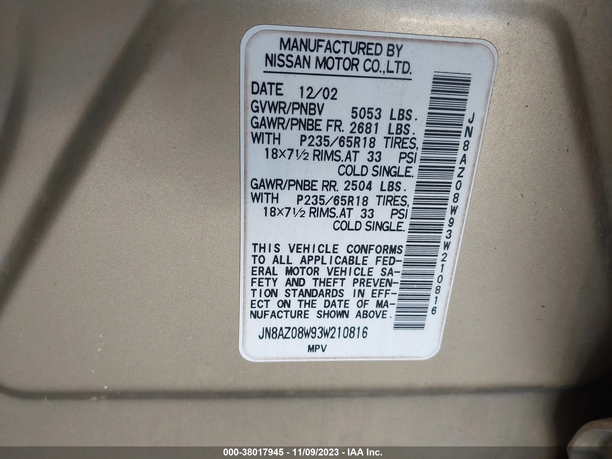 Photo 8 VIN: JN8AZ08W93W210816 - NISSAN MURANO 