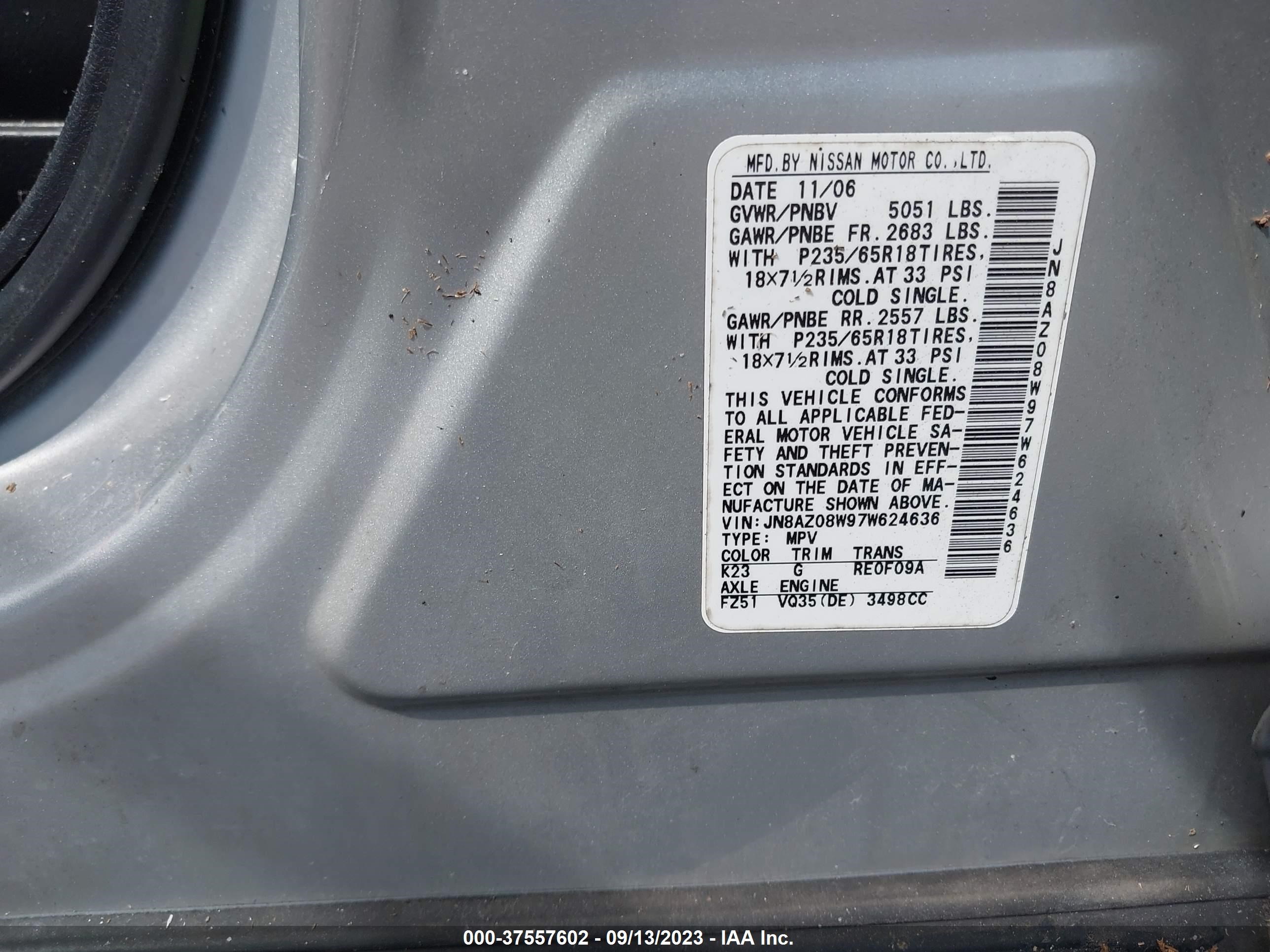 Photo 8 VIN: JN8AZ08W97W624636 - NISSAN MURANO 