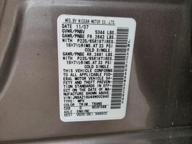 Photo 12 VIN: JN8AZ18U49W002940 - NISSAN MURANO 