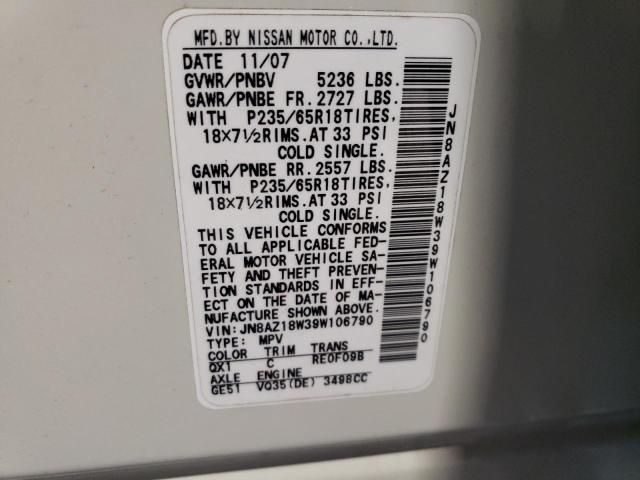 Photo 11 VIN: JN8AZ18W39W106790 - NISSAN MURANO S 