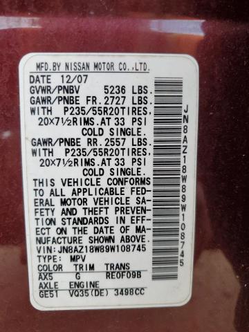 Photo 12 VIN: JN8AZ18W89W108745 - NISSAN MURANO S 