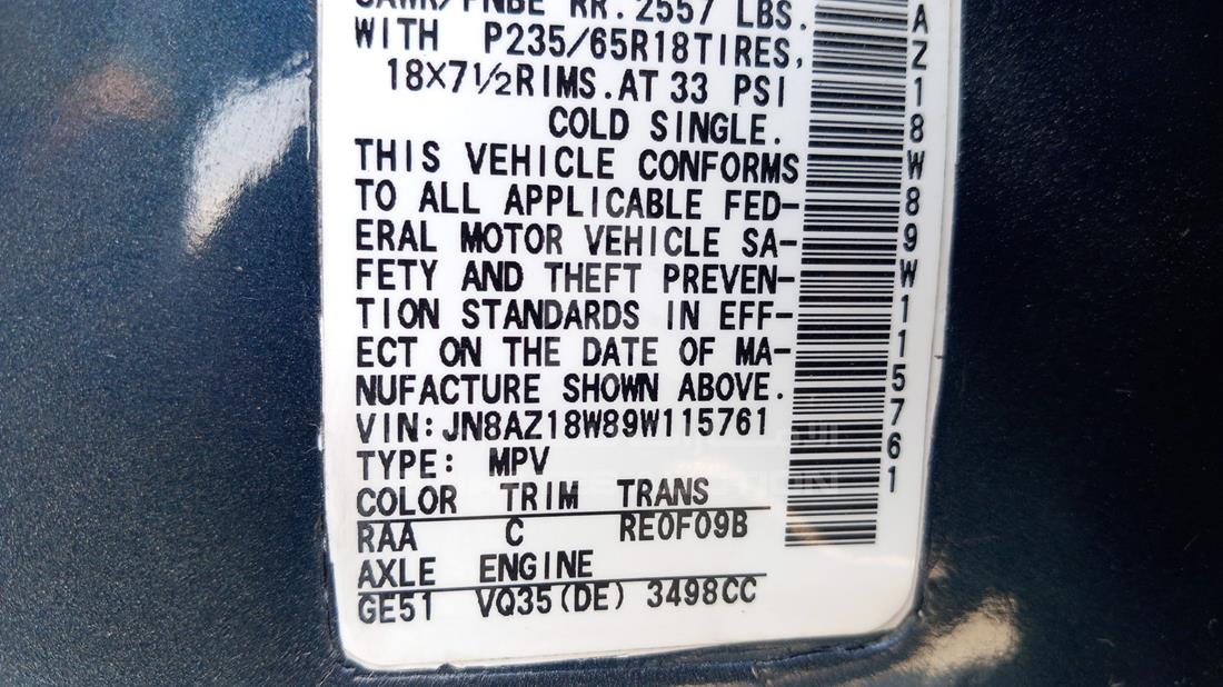 Photo 1 VIN: JN8AZ18W89W115761 - NISSAN MURANO 