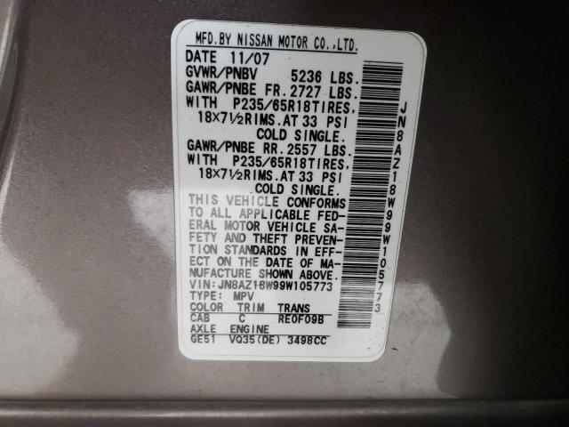 Photo 9 VIN: JN8AZ18W99W105773 - NISSAN MURANO S 