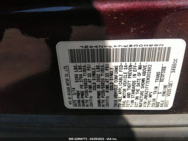 Photo 8 VIN: JN8AZ1FY7EW302682 - NISSAN MURANO CROSSCABRIOLET 