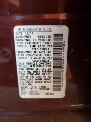 Photo 12 VIN: JN8AZ1MU0CW105222 - NISSAN MURANO S 