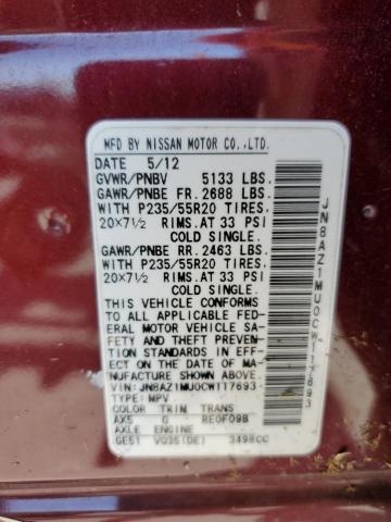 Photo 12 VIN: JN8AZ1MU0CW117693 - NISSAN MURANO S 