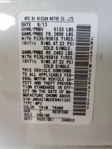 Photo 11 VIN: JN8AZ1MU0EW401280 - NISSAN MURANO S 