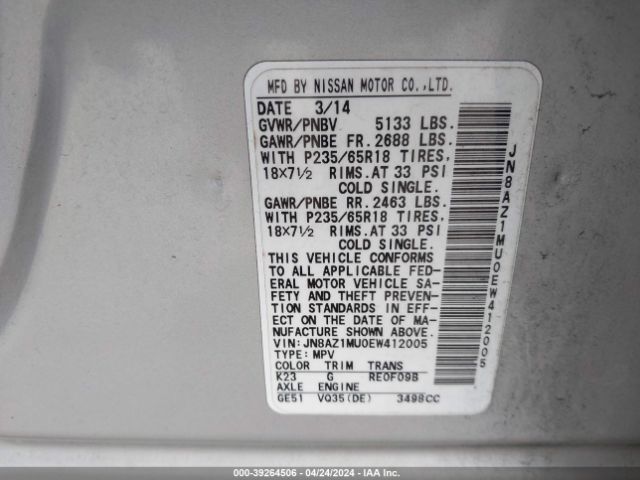 Photo 8 VIN: JN8AZ1MU0EW412005 - NISSAN MURANO 