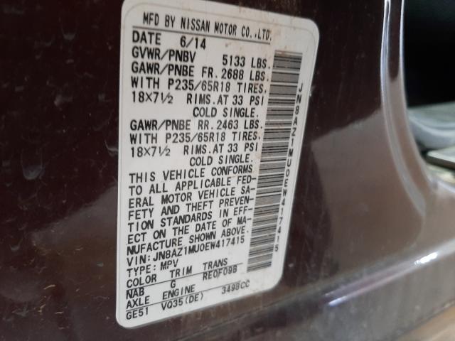 Photo 9 VIN: JN8AZ1MU0EW417415 - NISSAN MURANO S 